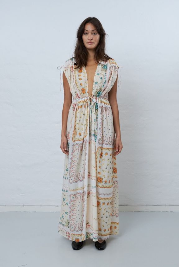 Cotton Tissue Printed Maxi Dress Handkerchief Print