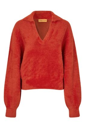 Long Sleeve V-Neck Jumper - Red Ochre