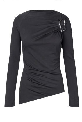 Long Sleeve Top with Buckle - Black