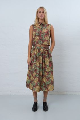 Flower Print Cotton Midi Skirt - Wild Flowers